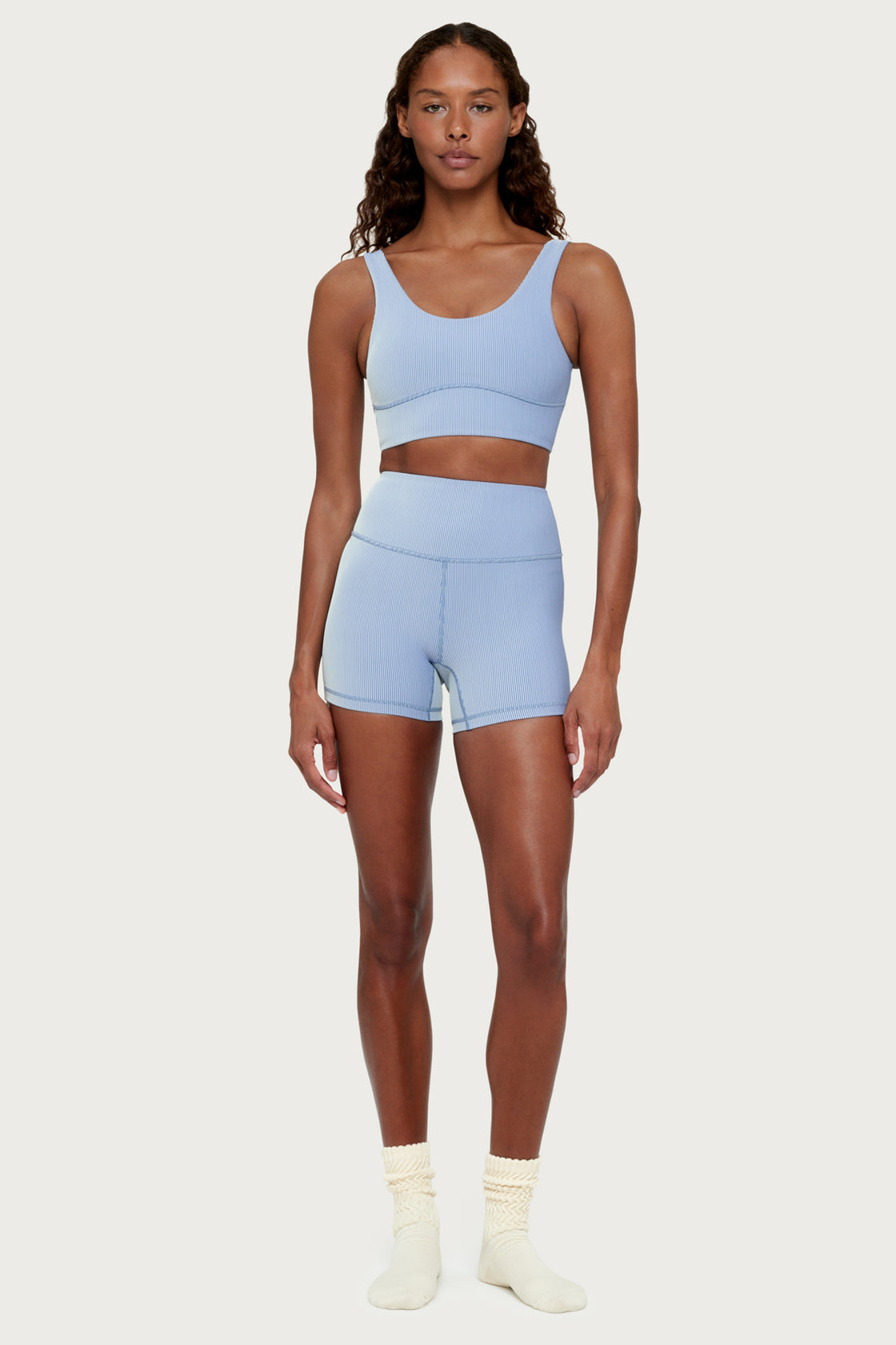 STRIPE RIB CROP TOP | DENIM BLUE