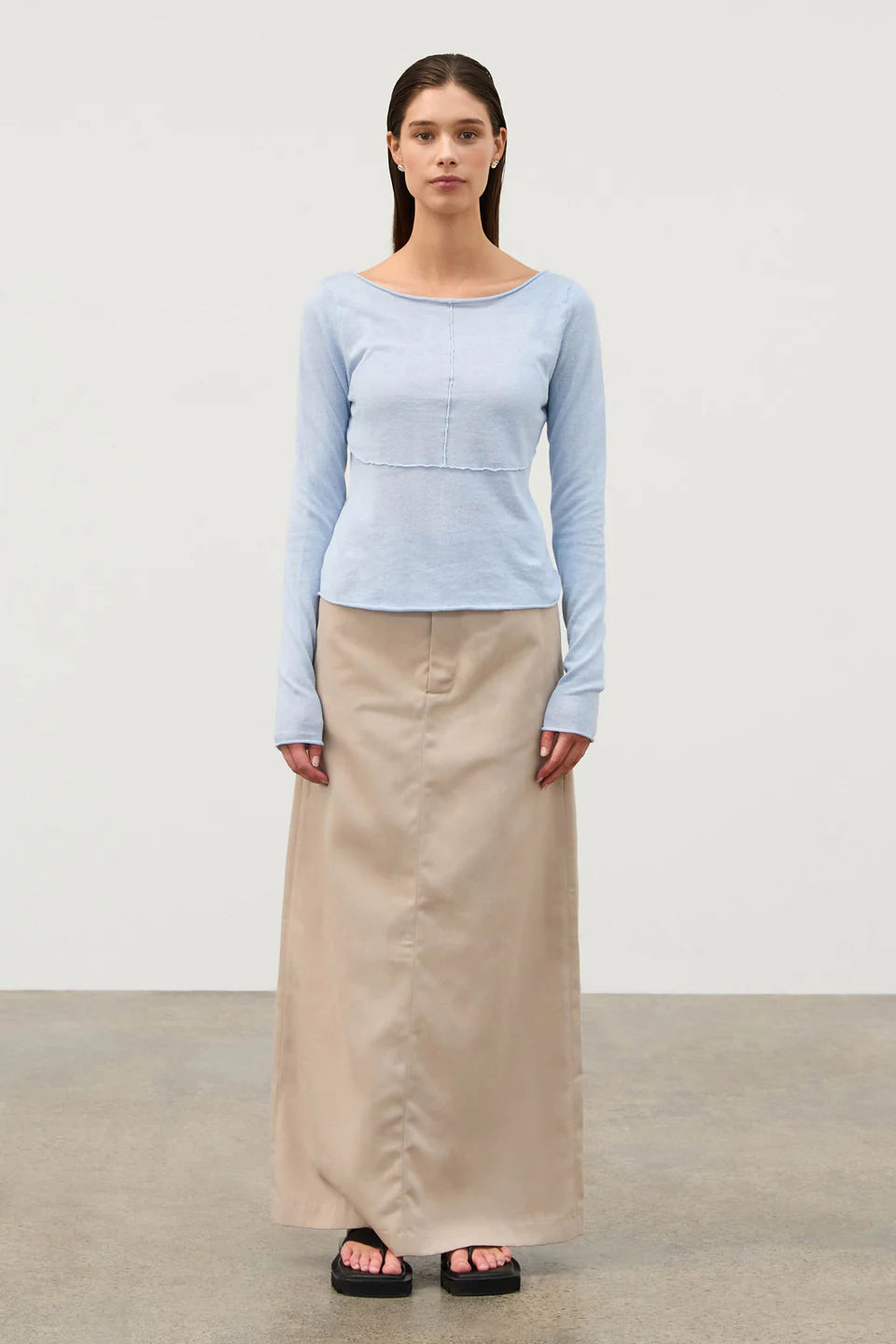 PANELLED LONG SLEEVE KNIT TOP | POWDER BLUE