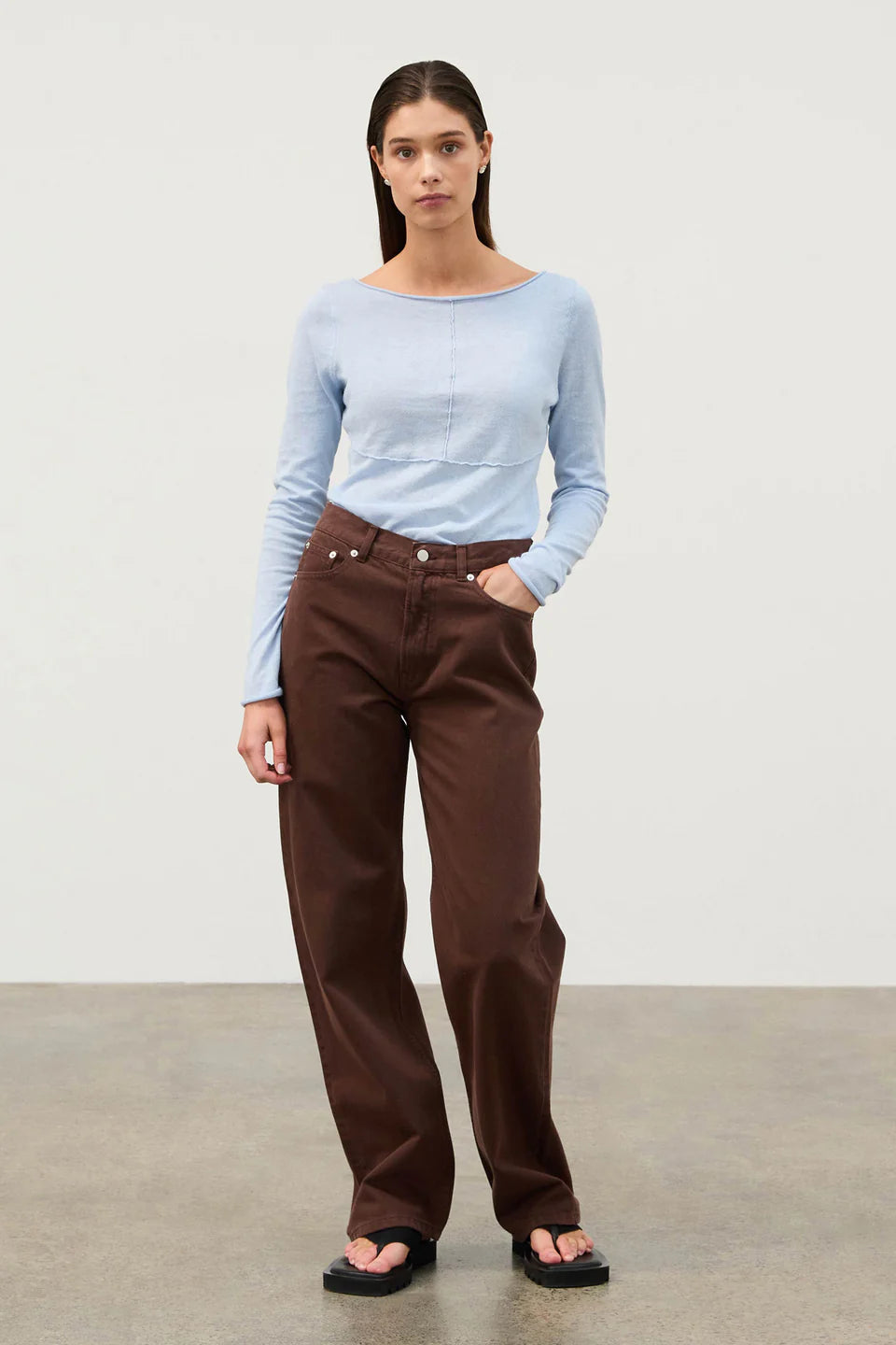 PANELLED LONG SLEEVE KNIT TOP | POWDER BLUE