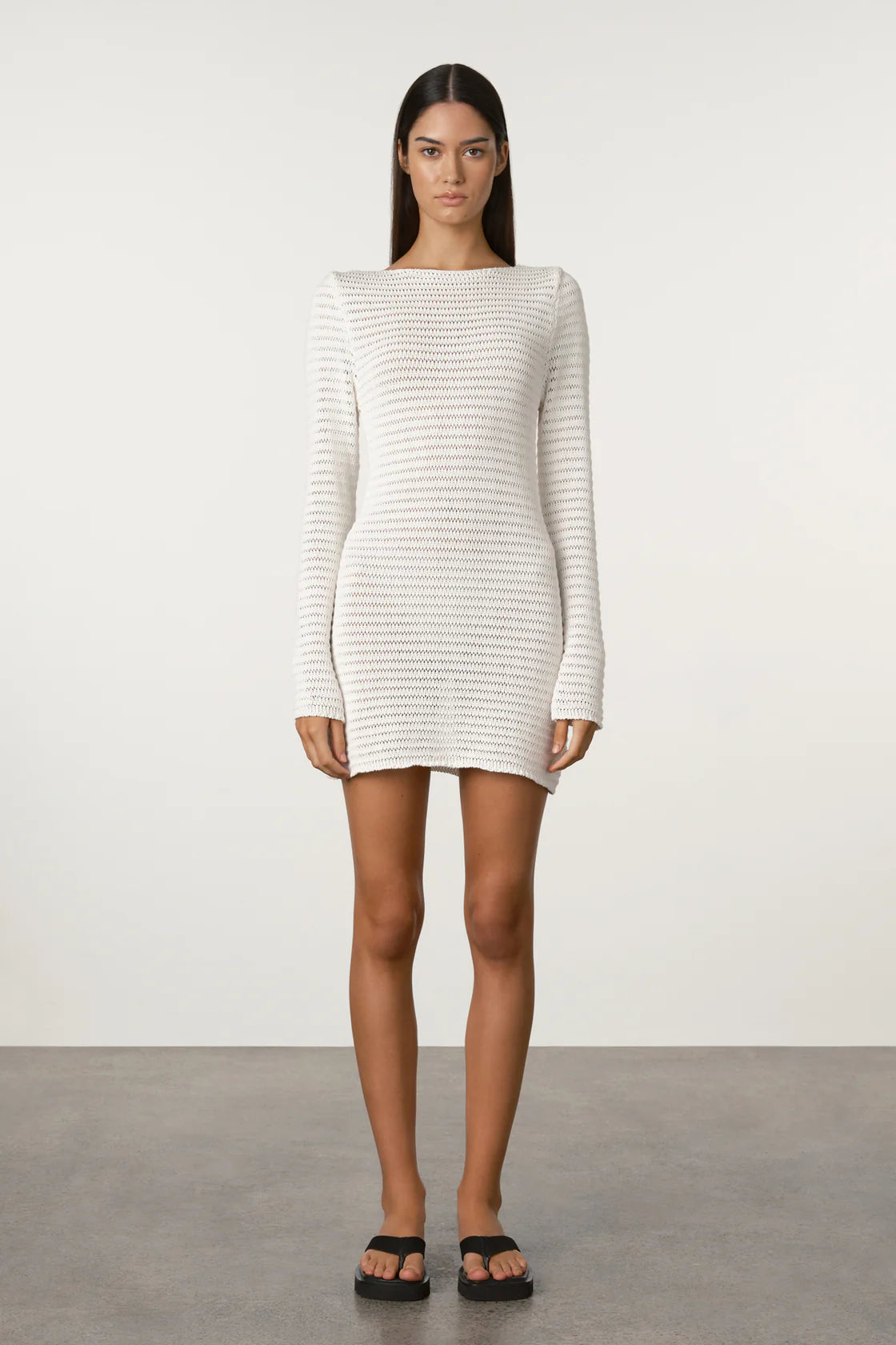 CROCHET LATTICE KNIT MINI DRESS | WHITE
