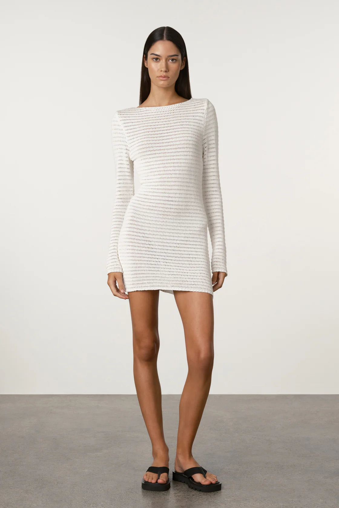CROCHET LATTICE KNIT MINI DRESS | WHITE