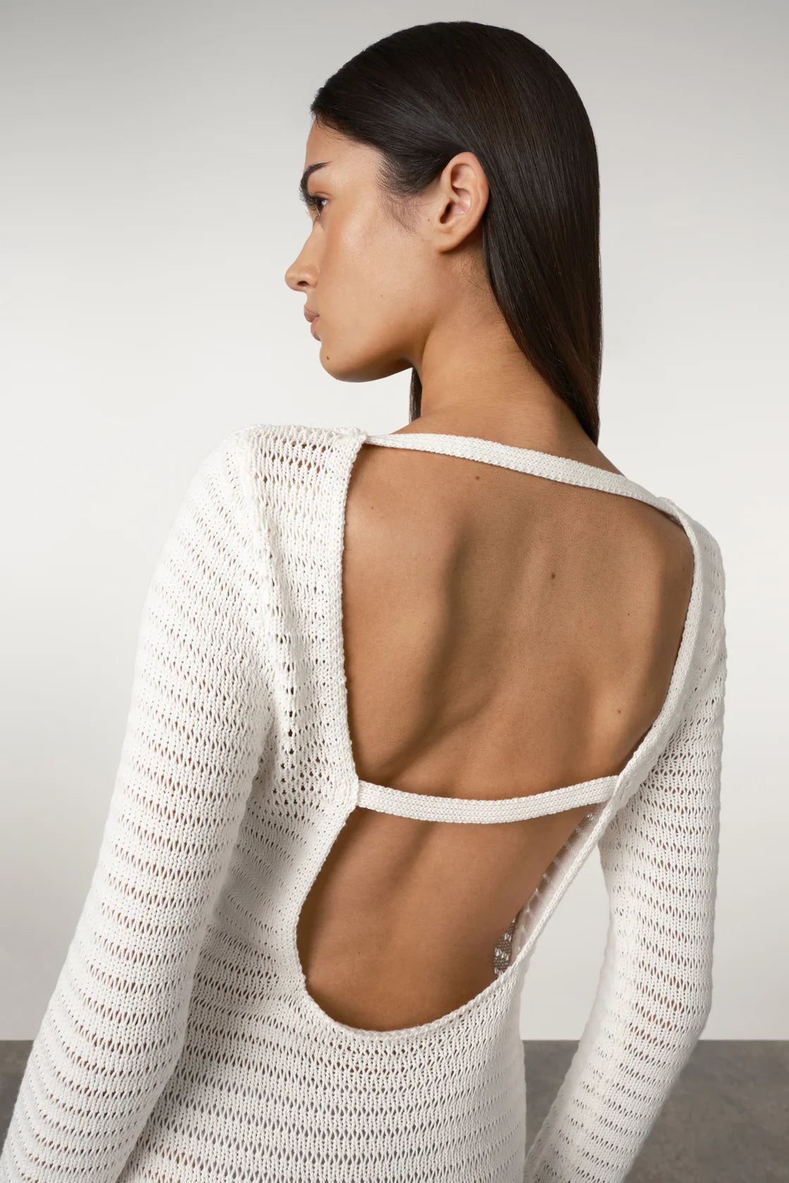 CROCHET LATTICE KNIT MINI DRESS | WHITE