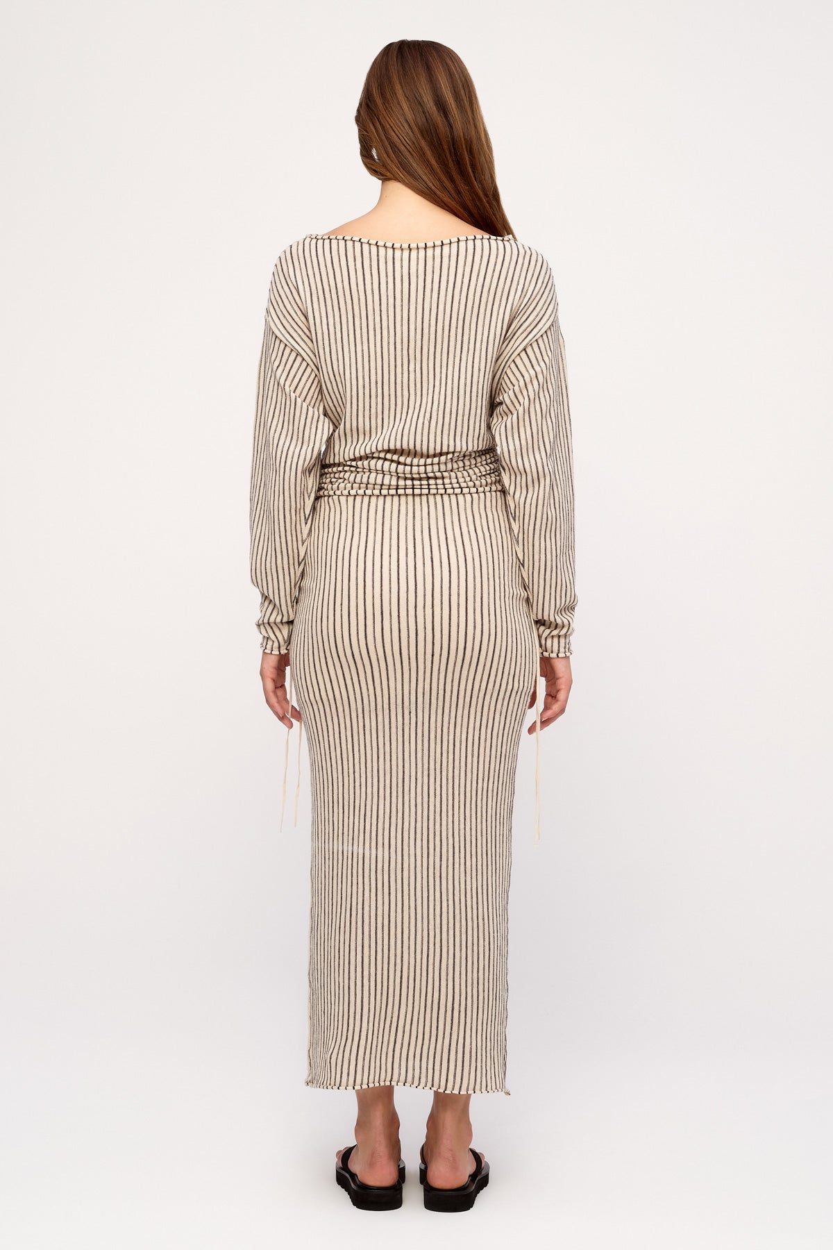 NATURAL PIN STRIPE SEMI SHEER KNIT TOP