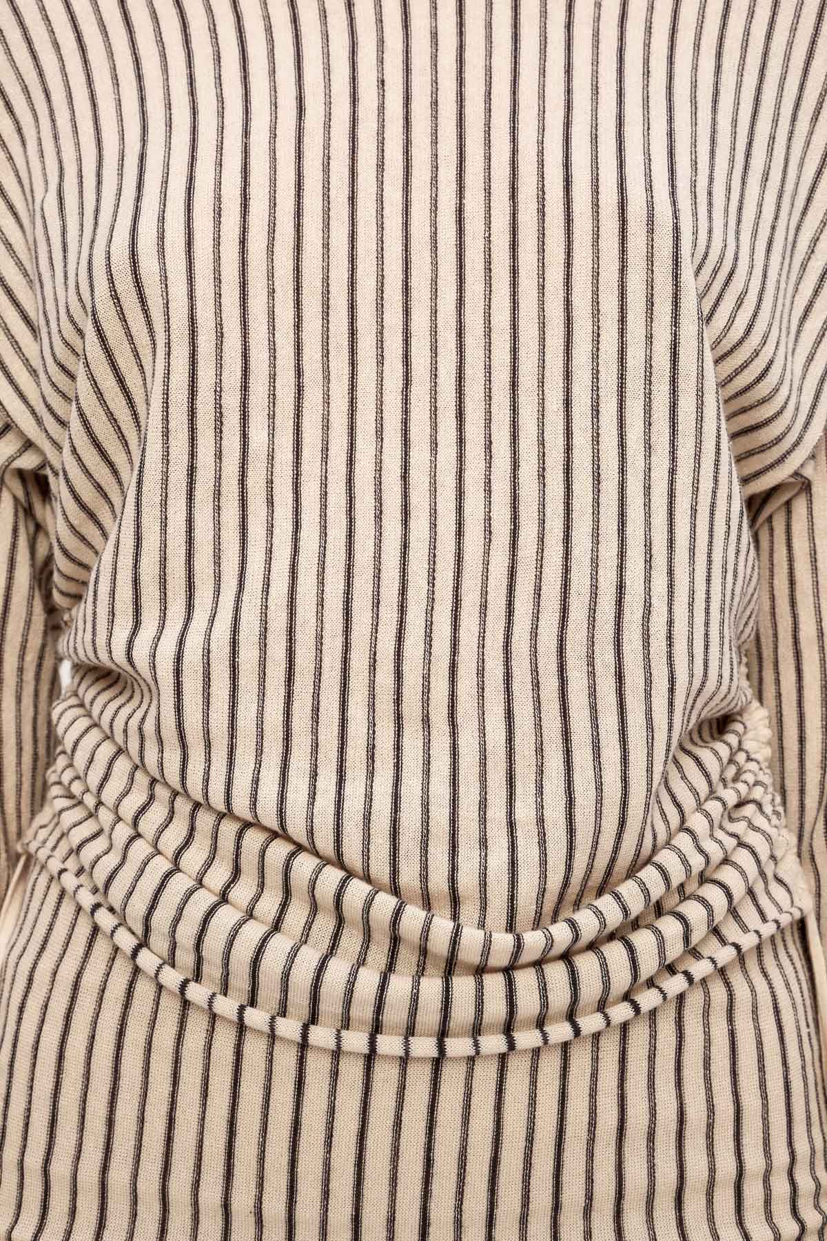 NATURAL PIN STRIPE SEMI SHEER KNIT TOP