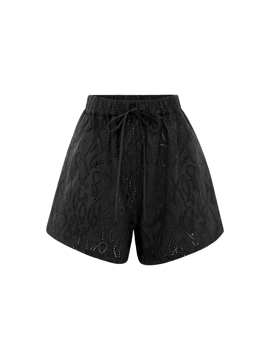 ABBEY SHORTS | FIN BLACK BRODERIE ANGLAISE