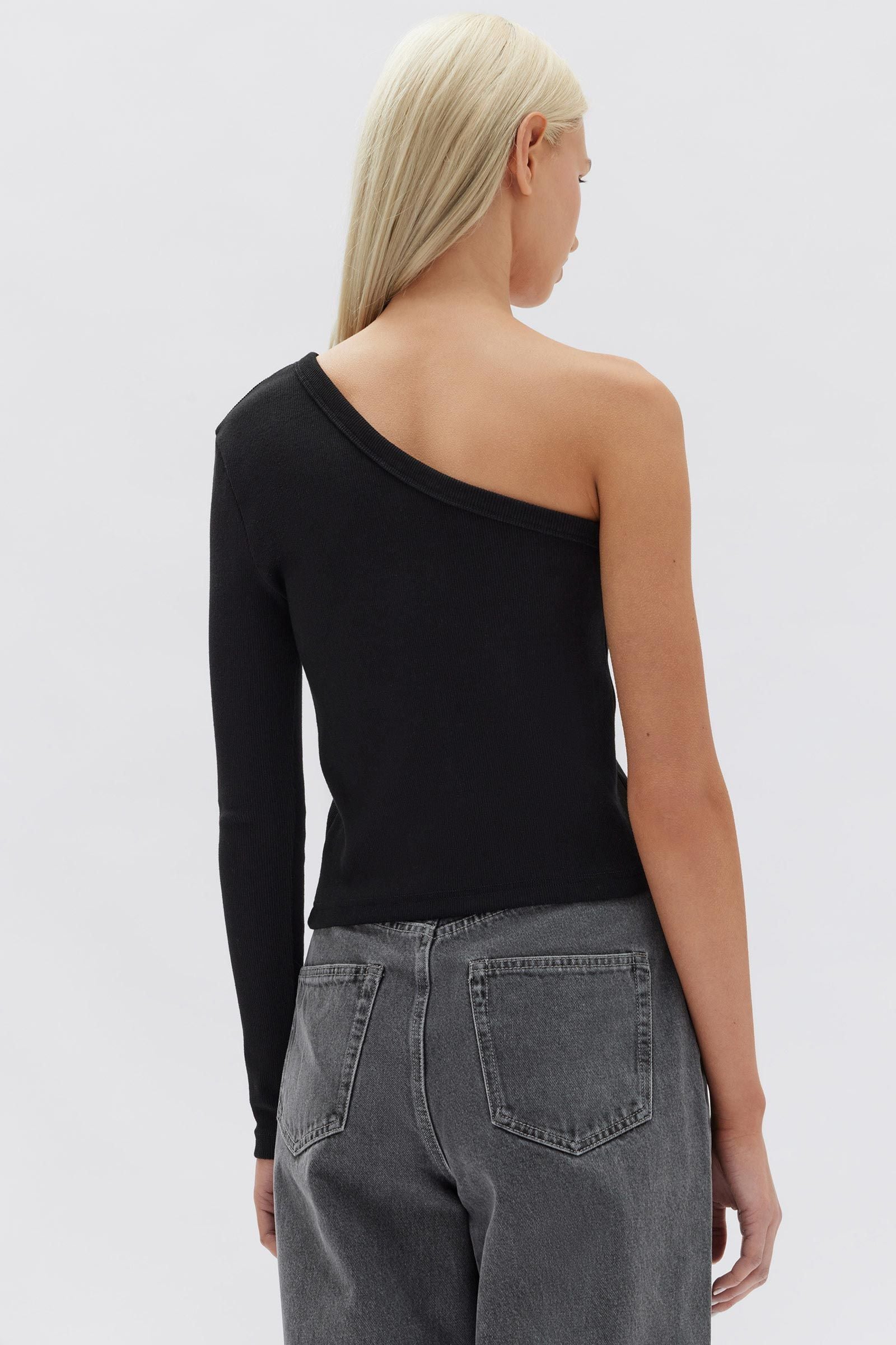 ASYMMETRIC ORGANIC JERSEY LONG SLEEVE TOP | BLACK