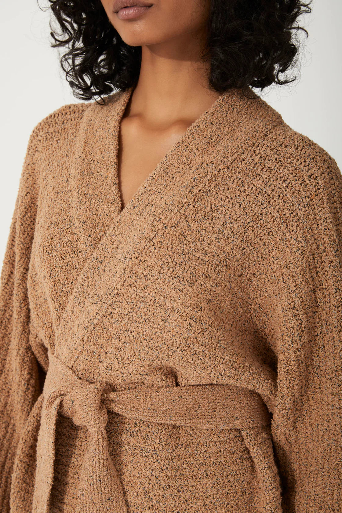 ALMOND COTTON BLEND KNIT CARDIGAN