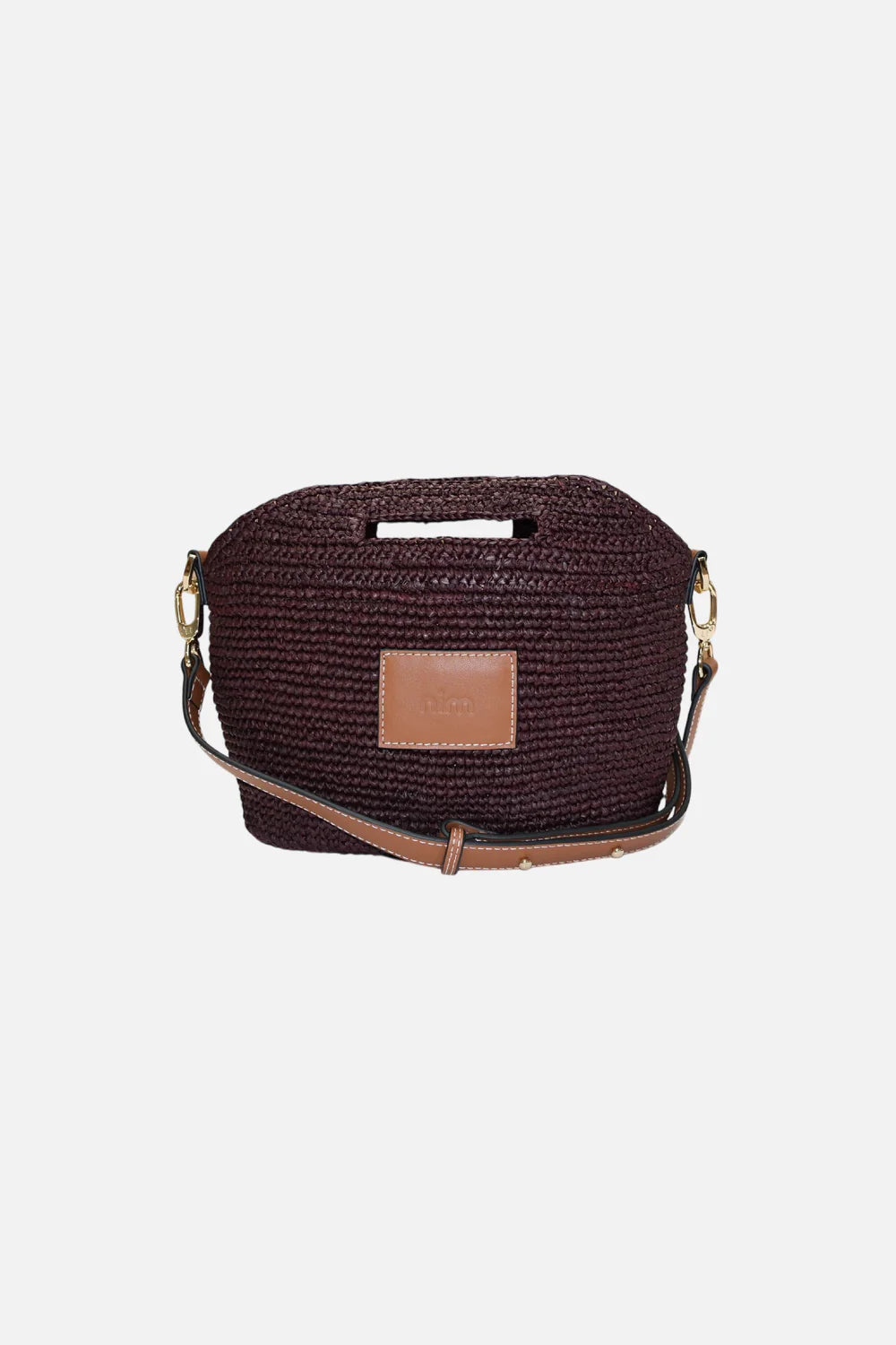 LEATHER TRIMMED RAFFIA MINI | COCOA