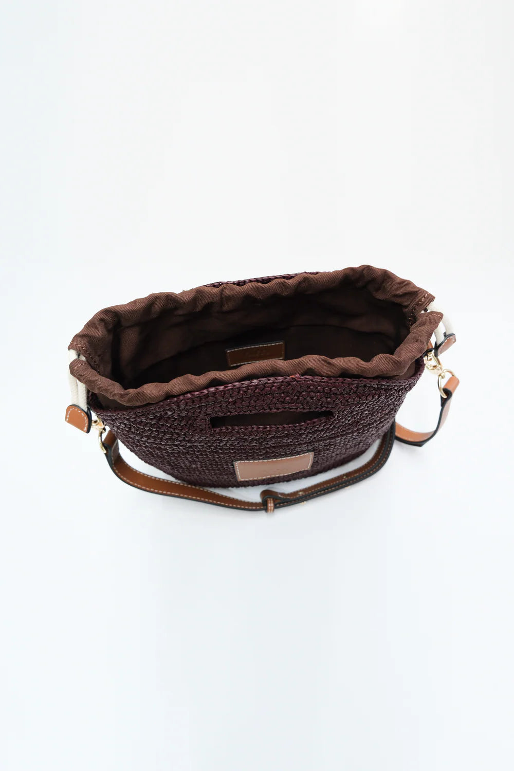 LEATHER TRIMMED RAFFIA MINI | COCOA