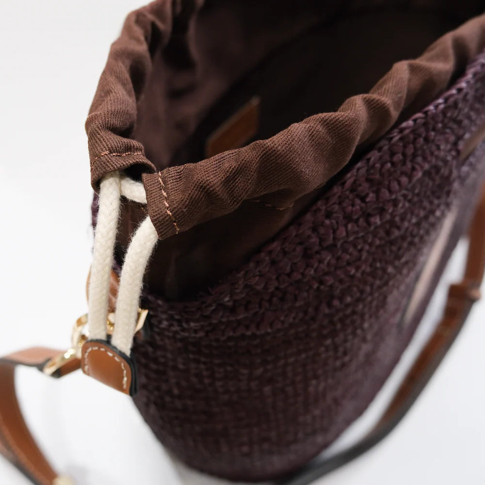 LEATHER TRIMMED RAFFIA MINI | COCOA